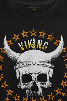 Viking Skull With Circle Of Stars Longship Kuru Kafa Baskılı Tişört Unisex T-shirt