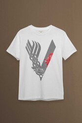 Vikingler Logo Vikings Gri Baskılı Tişört Unisex T-shirt - Thumbnail