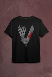 Vikingler Logo Vikings Gri Baskılı Tişört Unisex T-shirt - Thumbnail