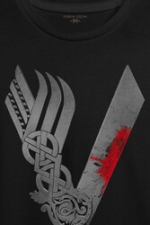 Vikingler Logo Vikings Gri Baskılı Tişört Unisex T-shirt - Thumbnail