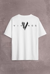 Vikings History Vikingler Logo Sırt Ön Baskılı Oversize Tişört Unisex T-Shirt - Thumbnail