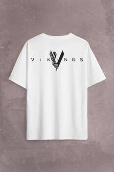 Vikings History Vikingler Logo Sırt Ön Baskılı Oversize Tişört Unisex T-Shirt