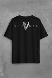 Vikings Hıstory Vikingler Logo Sırt Ön Baskılı Oversize Tişört Unisex T-Shirt - Thumbnail