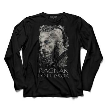 VIKINGS RAGNAR LOTHBROK LOGO SKULL HEAD VİKİNGLER 2 KOLLU TİŞÖRT