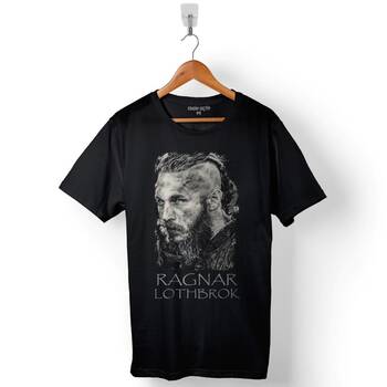 Vikings Ragnar Lothbrok Logo Skull Head Vikingler Baskılı Tişört Unisex T-Shirt