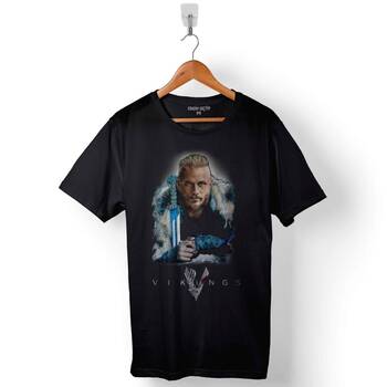 Vikings Ragnar Lothbrok Logo Skull Head Vikingler Baskılı Tişört Unisex T-Shirt