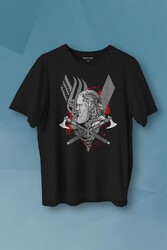 Vikings Ragnar Lothbrok Vikingler Savaşçı Baskılı Tişört Unisex T-Shirt - Thumbnail