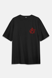 Vintage Logo Anarchy Symbol Anarşi Minimal Baskılı Siyah Oversize T-Shirt - Thumbnail