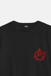 Vintage Logo Anarchy Symbol Anarşi Minimal Baskılı Siyah Oversize T-Shirt - Thumbnail