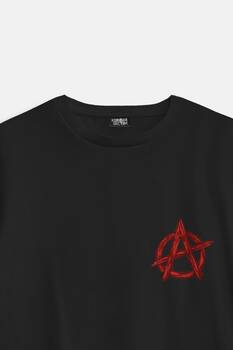 Vintage Logo Anarchy Symbol Anarşi Minimal Baskılı Siyah Oversize T-Shirt