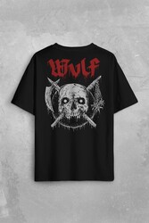 Wulf Metal Rock Band Skull Kuru Kafa Urban Gothic Sırt Ön Baskılı Oversize Tişört Unisex T-Shirt - Thumbnail