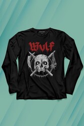 Wulf Metal Rock Band Skull Kuru Kafa Urban Gothic Uzun Kollu Tişört Baskılı T-Shirt - Thumbnail