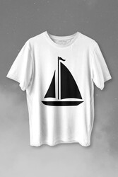 Yelkenli Gemi Silüeti Baskılı Tişört Unisex T-shirt - Thumbnail