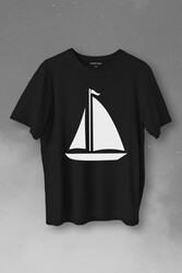 Yelkenli Gemi Silüeti Baskılı Tişört Unisex T-Shirt - Thumbnail