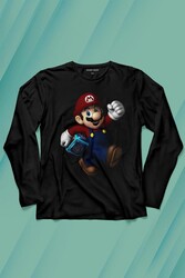 Yeni Süper Mario Bros Mario Uzun Kollu Tişört Baskılı T-Shirt - Thumbnail