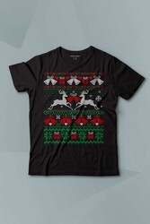 Yılbaşı Hediye Geyik 2024 Christmas Happy New Year Baskılı Siyah T-shirt Çocuk Tişört - Thumbnail