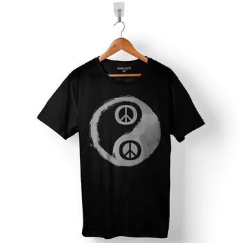 Yin Ying Yang Barış Simge Sembol Logosu Baskılı Tişört Unisex T-Shirt