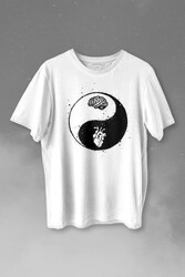 Ying Yang Kalp Beyin Yingyang Aşk Mantık Baskılı Tişört Unisex T-shirt - Thumbnail