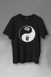 Ying Yang Kalp Beyin Yingyang Aşk Mantık Baskılı Tişört Unisex T-Shirt - Thumbnail