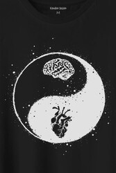 Ying Yang Kalp Beyin Yingyang Aşk Mantık Baskılı Tişört Unisex T-Shirt - Thumbnail