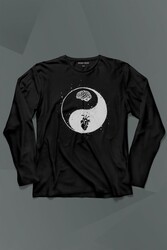 Ying Yang Kalp Beyin Yingyang Aşk Mantık Uzun Kollu Tişört Baskılı T-Shirt - Thumbnail