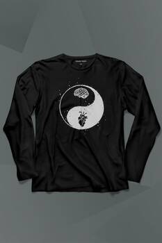 Ying Yang Kalp Beyin Yingyang Aşk Mantık Uzun Kollu Tişört Baskılı T-Shirt