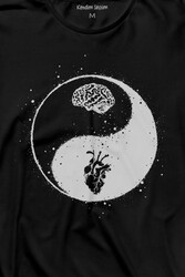 Ying Yang Kalp Beyin Yingyang Aşk Mantık Uzun Kollu Tişört Baskılı T-Shirt - Thumbnail