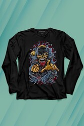 Zombie Halloween Skull Darkness Vampir Uzun Kollu Tişört Baskılı T-Shirt - Thumbnail